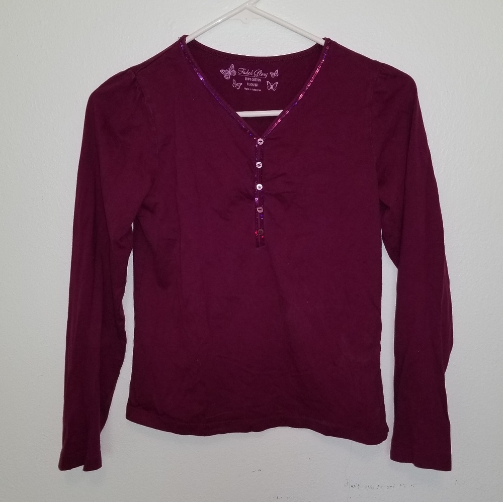 Faded Glory Purple Long Sleeve V-Neck